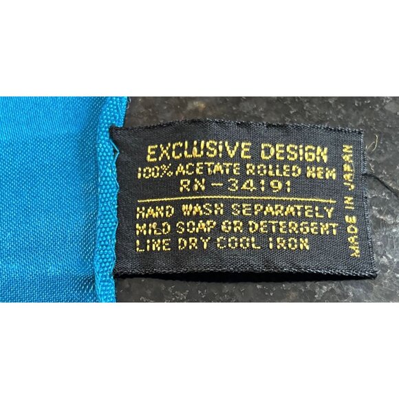 Vintage Scarf Blue Red Pink Floral Design Handmade 100% Acetate Rolled Hem NWOT - Picture 2 of 10